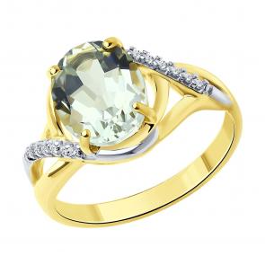 Кольцо из лимонного серебра Diamant с фианитом и празиолитом 93-310-02602-1 фото