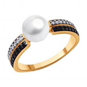 Кольцо из золочёного серебра Diamant с фианитом, жемчугом и шпинелью 93-310-02623-1 фото