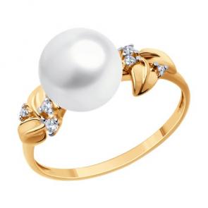 Кольцо из золочёного серебра Diamant с фианитом и жемчугом 93-310-02624-1 фото