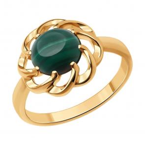 Кольцо из золочёного серебра Diamant с малахитом 93-310-02626-1 фото