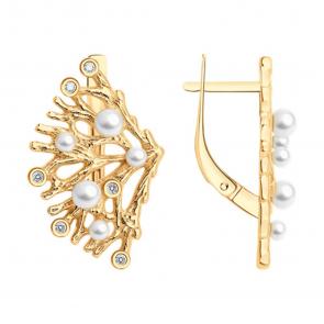 Серьги из золочёного серебра Diamant с фианитом и жемчугом 93-320-00054-1 фото