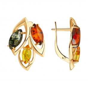 Серьги из золочёного серебра Diamant с янтарём 93-320-00442-1 фото