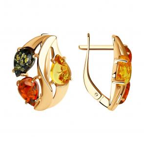 Серьги из золочёного серебра Diamant с янтарём 93-320-00456-1 фото