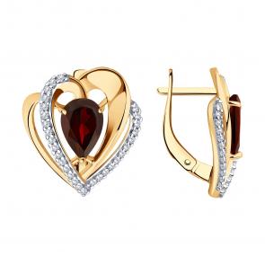 Серьги из золочёного серебра Diamant с фианитом и гранатом 93-320-00545-1 фото