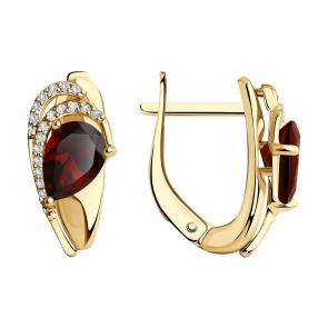 Серьги из золочёного серебра Diamant с фианитом и гранатом 93-320-00548-2 фото