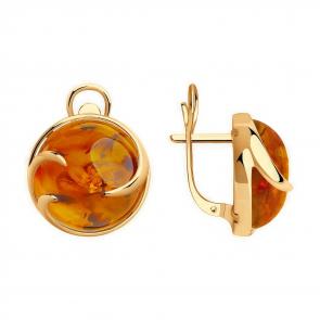 Серьги из золочёного серебра SOKOLOV с янтарём 93-320-00840-2 фото