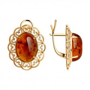 Серьги из золочёного серебра Diamant с янтарём 93-320-00849-1 фото