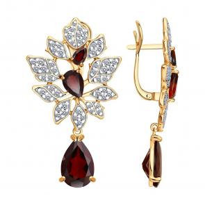Серьги из золочёного серебра Diamant с фианитом и гранатом 93-320-00855-1 фото