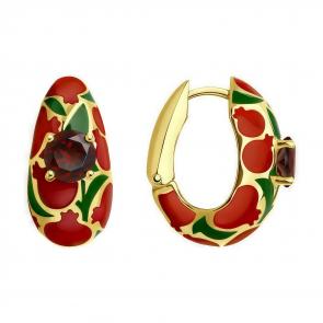 Серьги из лимонного серебра Diamant с ситаллом цвета Гранат и эмалью 93-320-01707-1 фото