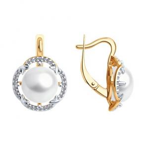 Серьги из золочёного серебра Diamant с фианитом и жемчугом 93-320-01926-1 фото