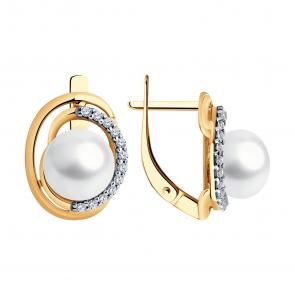 Серьги из золочёного серебра Diamant с фианитом и жемчугом 93-320-01927-1 фото