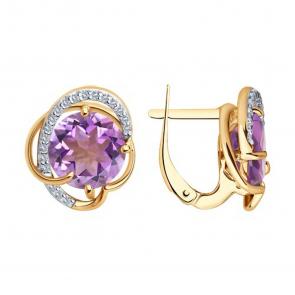Серьги из золочёного серебра Diamant с фианитом и аметистом 93-320-01931-1 фото