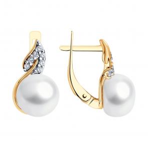 Серьги из золочёного серебра Diamant с фианитом и жемчугом 93-320-01935-1 фото