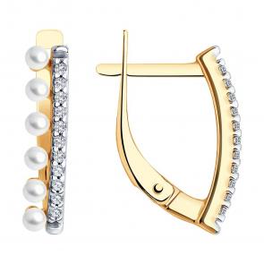 Серьги из золочёного серебра Diamant с фианитом и жемчугом 93-320-01959-1 фото