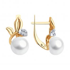 Серьги из золочёного серебра Diamant с фианитом и жемчугом 93-320-01961-1 фото