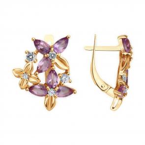 Серьги из золочёного серебра Diamant с фианитом и аметистом 93-320-02061-2 фото