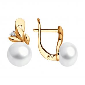 Серьги из золочёного серебра Diamant с фианитом и жемчугом 93-320-02069-1 фото