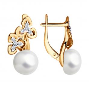 Серьги из золочёного серебра Diamant с фианитом и жемчугом 93-320-02080-1 фото