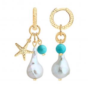 Серьги из золочёного серебра Diamant с жемчугом и бирюзой 93-321-00026-1 фото