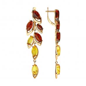Серьги из золочёного серебра Diamant с янтарём 93-321-00451-1 фото