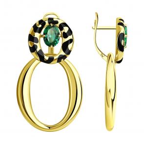 Серьги-трансформеры из лимонного серебра Diamant с ситаллом цвета Изумруд и эмалью 93-321-01668-1 фото