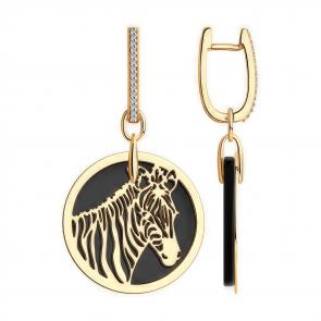 Серьги-трансформеры из золочёного серебра Diamant с агатом и фианитом 93-321-01671-1 фото