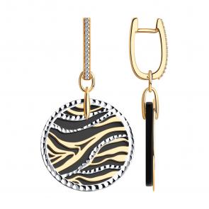 Серьги-трансформеры из золочёного серебра Diamant с фианитом и агатом 93-321-01671-2 фото