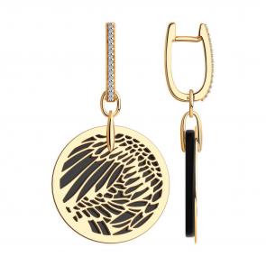 Серьги-трансформеры из золочёного серебра Diamant с агатом и фианитом 93-321-01672-2 фото