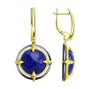 Серьги из лимонного серебра Diamant с ляписом 93-321-01686-1 фото