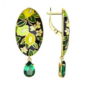 Серьги из лимонного серебра Diamant с ситаллом цвета Изумруд и эмалью 93-321-01767-1 фото
