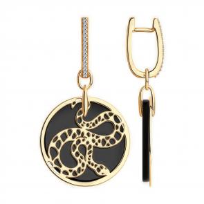 Серьги-трансформеры из золочёного серебра Diamant с агатом и фианитом 93-321-01771-1 фото