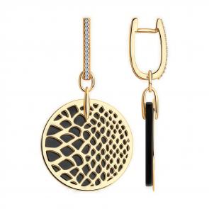 Серьги-трансформеры из золочёного серебра Diamant с агатом и фианитом 93-321-01771-2 фото