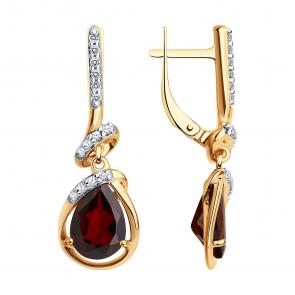 Серьги из золочёного серебра Diamant с фианитом и гранатом 93-321-01919-1 фото