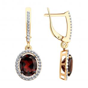 Серьги из золочёного серебра Diamant с фианитом и гранатом 93-321-01999-3 фото