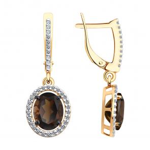 Серьги из золочёного серебра Diamant с фианитом и раухтопазом 93-321-01999-4 фото