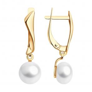 Серьги из золочёного серебра Diamant с жемчугом 93-321-02082-1 фото