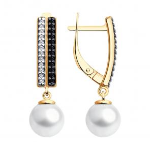 Серьги из золочёного серебра Diamant с фианитом, жемчугом и шпинелью 93-321-02623-1 фото