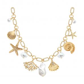 : Колье из золочёного серебра с миксом камней 93-370-00018-2 фото