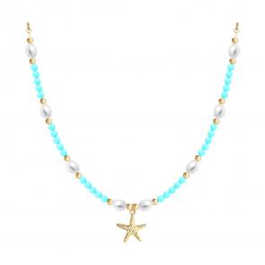 Колье из золочёного серебра Diamant с жемчугом и бирюзой 93-370-00028-1 фото