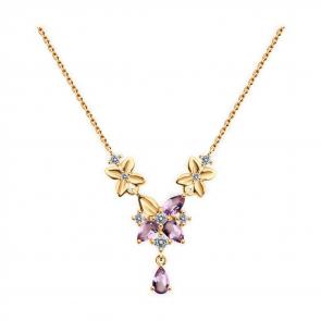 Колье из золочёного серебра Diamant с фианитом и аметистом 93-370-02061-2 фото