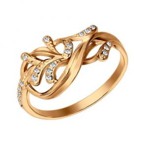 Кольцо из золочёного серебра SOKOLOV с фианитом 93010283 фото