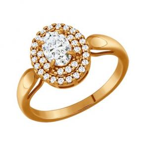 Кольцо из золочёного серебра SOKOLOV с фианитом 93010340 фото