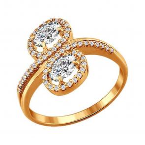 Кольцо из золочёного серебра SOKOLOV с фианитом 93010364 фото