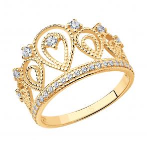 Кольцо из золочёного серебра SOKOLOV с фианитом 93010365 фото