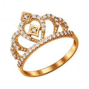 Кольцо из золочёного серебра SOKOLOV с фианитом 93010366 фото