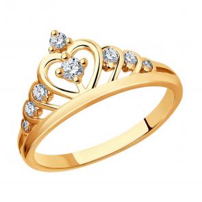 Кольцо из золочёного серебра SOKOLOV с фианитом 93010486-91 фото