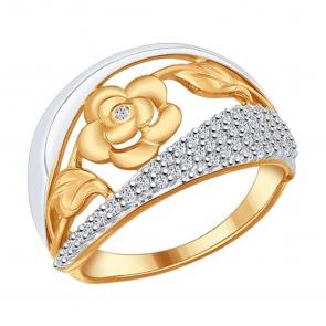 Кольцо из золочёного серебра SOKOLOV с фианитом 93010572 фото