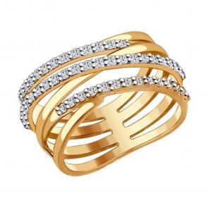 Кольцо из золочёного серебра SOKOLOV с фианитом 93010582 фото