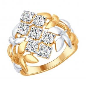 Кольцо из золочёного серебра SOKOLOV с фианитом 93010592 фото