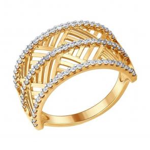 Кольцо из золочёного серебра SOKOLOV с фианитом 93010616 фото